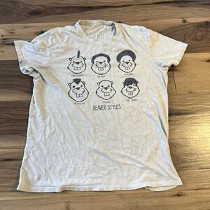 Y2K American Eagle Outfitters Beige Beavers Graphic T-shirt Rare Funny Stains